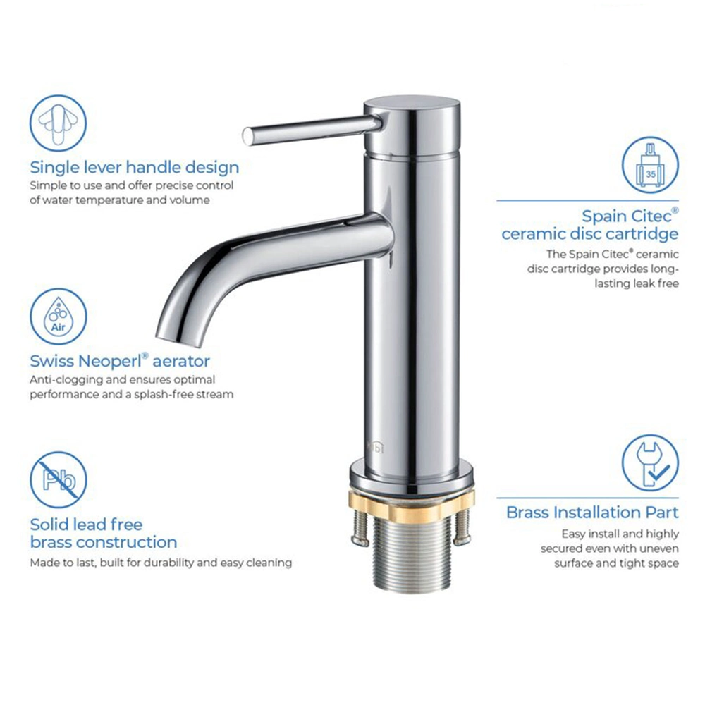 Aquacubic Bathroom Faucet Single Handle Gold Single Hole Stainless Steel Bathroom Sink Faucet Lavatory Basin Faucet with Pop up Drain