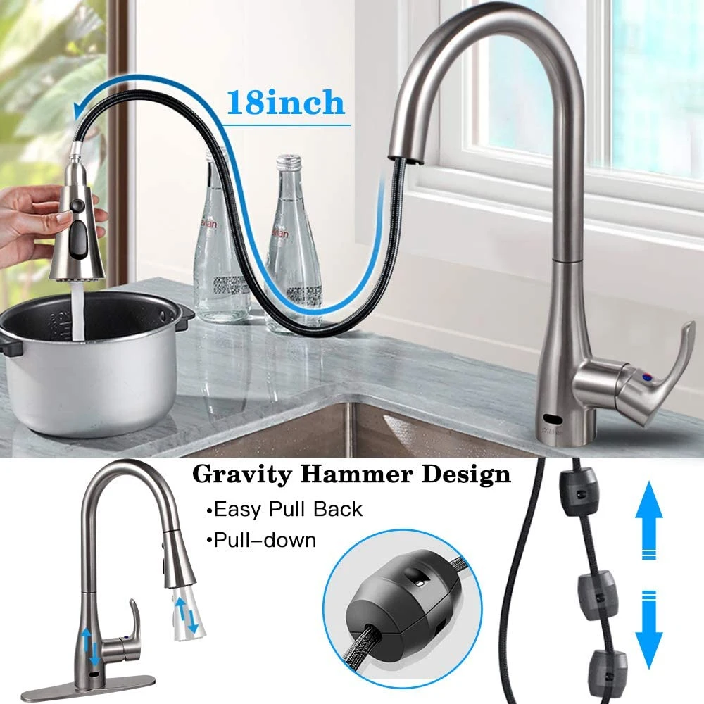 Pull out Single Handle Lever Automatic Touchless Touch Free No-Touch Motion Sensor Brass Body Bathroom Bidet Kitchen Sink Wash Basin Water Mixer Tap Faucet
