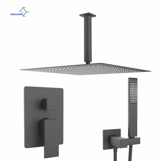 Aquacubic Ceiling Mount Shower Only Faucet Set Matte Black Bathroom Rainfall Shower System with 12 Inch Shower Head