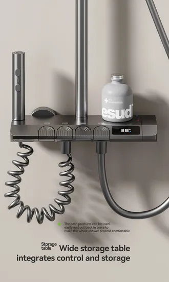 Gray Rain Shower Head Knob Digital Display Thermostatic Booster Shower Set Wholesale 